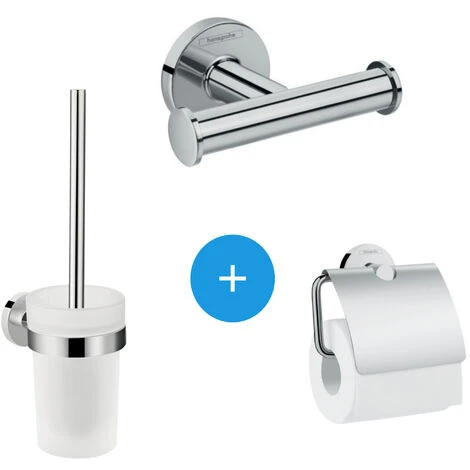 Hansgrohe Logis Universal Pack Toilet Brush + Bathroom Hook + Toilet Paper Holder, Chrome (41722000-TRIOLOGIS) - Image 2