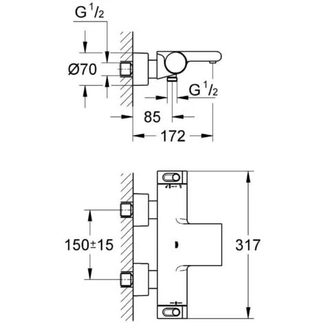 Grohe Grohtherm 2000 Set Thermostatic Bath/shower Mixer + 1 Jet Hand Shower + Hose And Wall Bracket, Chrome (34174001-Euphoria) - Image 4