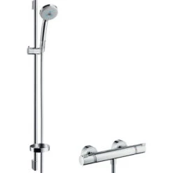 Hansgrohe Croma 100 Shower Set With Ecostat Comfort Thermostatic Mixer And Shower Rail 90 Cm + 3jets Hand Shower , Chrome (27085000)