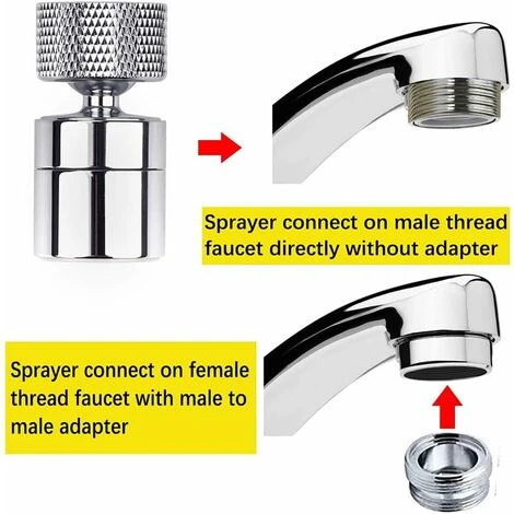 LITZEE Sink Aerator Non-Slip Stainless Steel 2 Bubbling Modes Anti-Splash 360-degree Filter Swivel Faucet Sprayer With Nozzle Adapter Universal Internal M24mm And External M22 Faucet - Image 5
