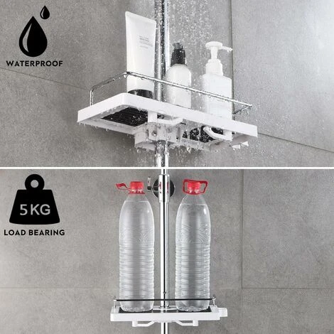 Shower Shelf Caddy For Shower Rail No Drilling Bathroom Shelf Storage Rack, Shower Pole Shelf Bathroom Shower Shelf, Shower Organiser With Buckle And Shower Head Hook.Black And White Round Holes - Image 4