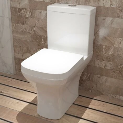 Acezanble Bathroom Modern Square White Close Coupled Toilet Ceramic WC