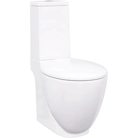 WC Ceramic Toilet Bathroom Round Toilet Bottom Water Flow White VidaXL