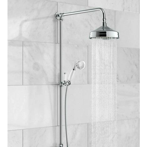 Victorian Traditional Shower Mixer Rigid Riser Kit Diverter Chrome Ceramic Lever - Image 3