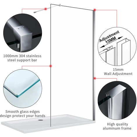ELEGANT Tempered Glass Shower Door 760mm Walk In Shower Screen Cabin 300mm Flipper Side Panel With 700mm Side Screen - Image 3
