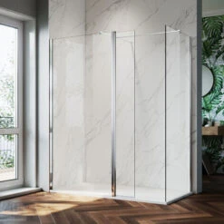 ELEGANT 8mm Easy Clean Glass Shower Enclosure 800mm Main Door With 300mm Flipper Panel And 700mm Side Panel Screen Wet Room + 1400x700mm Bathroom Tray Slate Effect And Free Trap