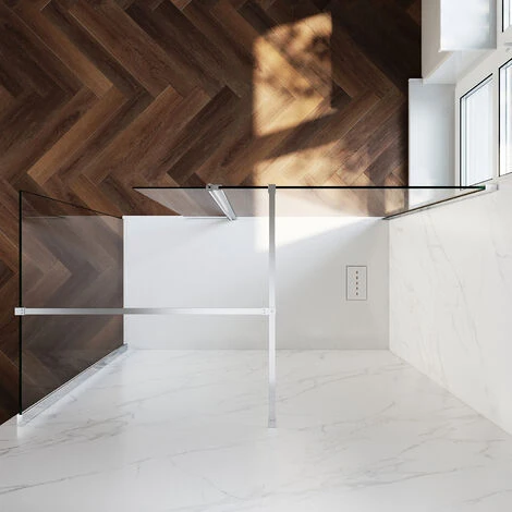 ELEGANT 8mm Easy Clean Glass Shower Enclosure 800mm Main Door With 300mm Flipper Panel And 700mm Side Panel Screen Wet Room + 1400x700mm Bathroom Tray Slate Effect And Free Trap - Image 2