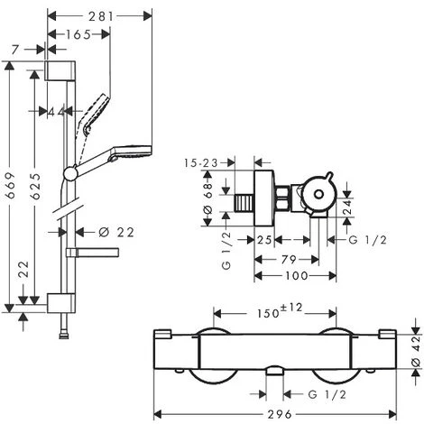 Hansgrohe Ecostat Set Thermostatic Mixer + Crometta Vario Hand Shower With Soap Dish (13211000-Crometta2) - Image 5