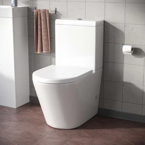 Modern Close Coupled Rimless Round Toilet Ceramic Soft Closing Seat White Okham
