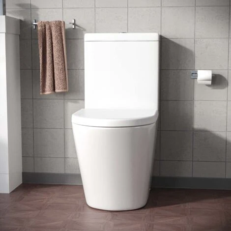 Modern Close Coupled Rimless Round Toilet Ceramic Soft Closing Seat White Okham - Image 2