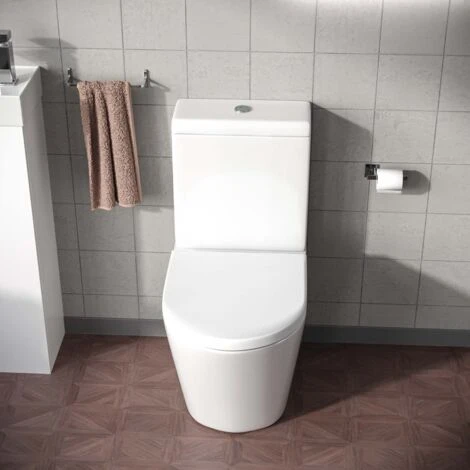 Modern Close Coupled Rimless Round Toilet Ceramic Soft Closing Seat White Okham - Image 4