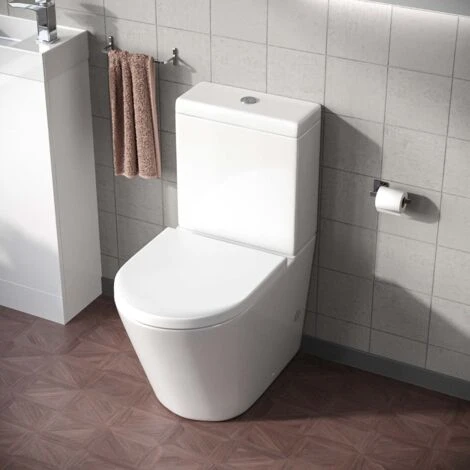 Modern Close Coupled Rimless Round Toilet Ceramic Soft Closing Seat White Okham - Image 5