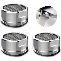 LangRay 3 Pieces Aerator Faucet, Aerator Faucet Filter Faucet With Seal Gasket For Kitchen, Bathroom - Silver (Outside Diameter 24MM)