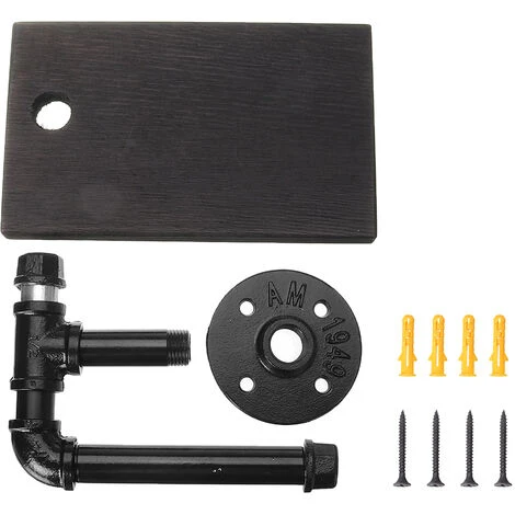 Industrial Urban Style Iron Pipe Toilet Paper Wall Holder Roller With Wood Shelf - Image 3