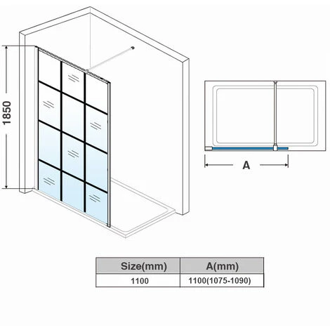 ELEGANT 1100mm Black Framed Walk In Shower Door 8mm Safety Tempered Glass Wet Room Shower Enclosure Include Stainless Steel Support Rod - Image 5