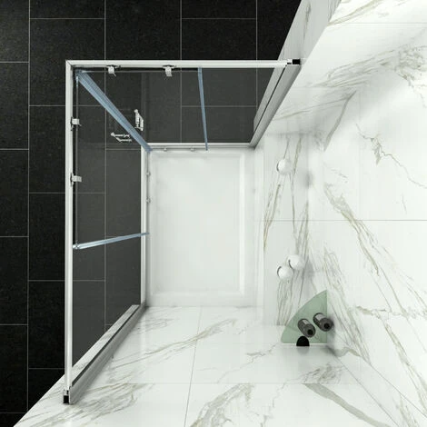 ELEGANT 1200 X 900 Mm Sliding Shower Door And Screen 6mm Safety Tempered Glass Corner Entry Shower Enclosure With Stone Tray And Riser Kit - Image 2