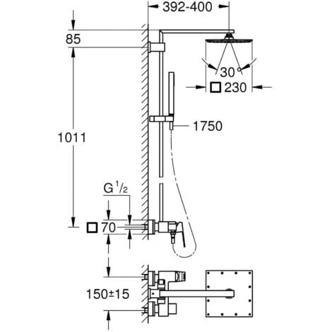 Grohe Euphoria Cube XXL System 230 Shower System With Single Lever For Wall Mounting, Chrome (23147001) - Image 2