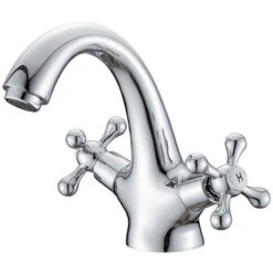 MUFF Traditional Victorian Integral Basin Faucet Vintage Double Cross Handle Bathroom Faucet, Plating