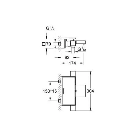 Grohe Grohtherm Cube Thermostatic Bath/shower Mixer 1/2", Chrome (34502000) - Image 2