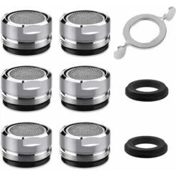LITZEE Tap Aerator M24, 6 Pieces Faucet Aerator Nozzle With Stainless Steel And ABS Filter Including 8 Seals And 1 Chrome Aerators Wrench, For Sink Taps In The Kitchen And Bathroom