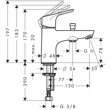 Hansgrohe Focus Single Lever Bath And Shower Mixer Monotrou With 2 Flow Rates, Chrome (31938000) - Image 2