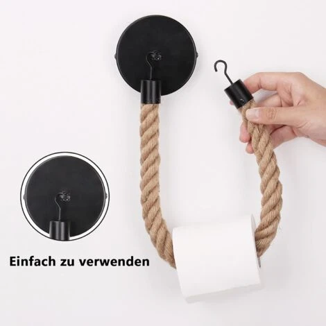 Toilet Paper Holder, Hemp Rope Towel Holder For Bathroom And Kitchen Bathroom Paper Holder Toilet Roll Holder (Black) - Image 2