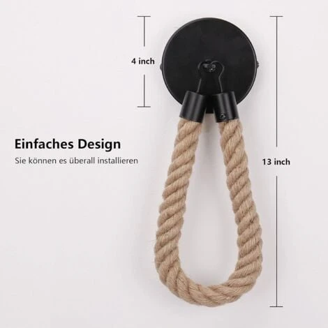 Toilet Paper Holder, Hemp Rope Towel Holder For Bathroom And Kitchen Bathroom Paper Holder Toilet Roll Holder (Black) - Image 3