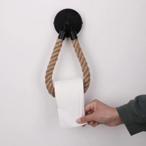 Toilet Paper Holder, Hemp Rope Towel Holder For Bathroom And Kitchen Bathroom Paper Holder Toilet Roll Holder (Black) - Image 5