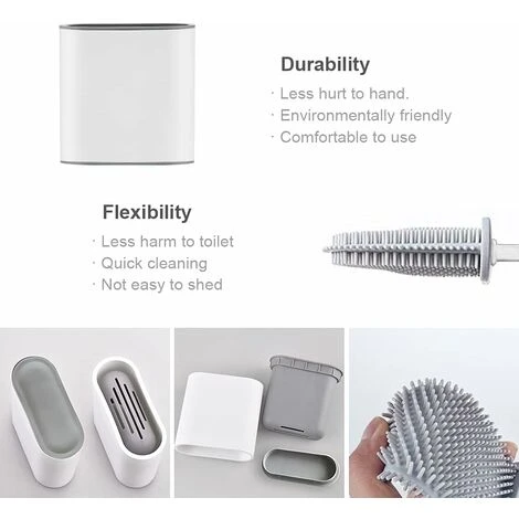 Flat Silicone Toilet Brush - Toilet Brush And Holders, Anti-Drip, Antibacterial, Ventilated Toilet Brush, Quick Drying Odorless, Toilet Brush Wall/Floor Mounted, Bathroom And Toilet White - Image 4