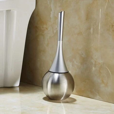 Freestanding Toilet Brush Holder Stainless Steel Polished Brushed Finish WC Set Bathrooms (Brush Included)-Silver - Image 2