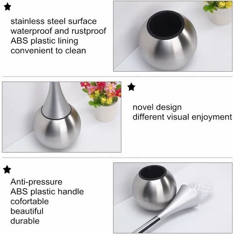 Freestanding Toilet Brush Holder Stainless Steel Polished Brushed Finish WC Set Bathrooms (Brush Included)-Silver - Image 4