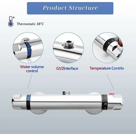 Thermostatic Shower Mixer Tap, All Copper Thermostatic Bathtub Faucet, Safety Protection With 38℃ Anti-scalding Button, Bathtub Mixer Tap Precise Adjustment Of Temperature And Water Volume - Image 3