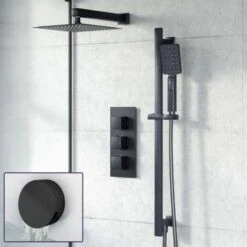 3-Way Thermostatic Mixer Valve With 200mm Shower Head, Riser Rail And Handheld + Bath Filler Waste Set