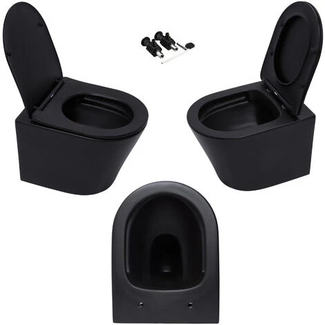 Matt Black Rimless ECO Wall Hung Toilet Pan, Seat & GROHE 38772001 Rapid 1.13m SL 3-in-1 WC Cistern Frame Inc. Plate - Image 2