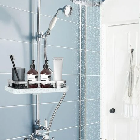 Bathroom Shower Shelf, Homeasy Square Bathroom Shower Storage No Drilling Shower Caddy Hanging Shower Holder For Shampoo Shower Tidy Hanging With Buckle And Shower Head Hook Suit 19mm-25mm Shower Rail - Image 3