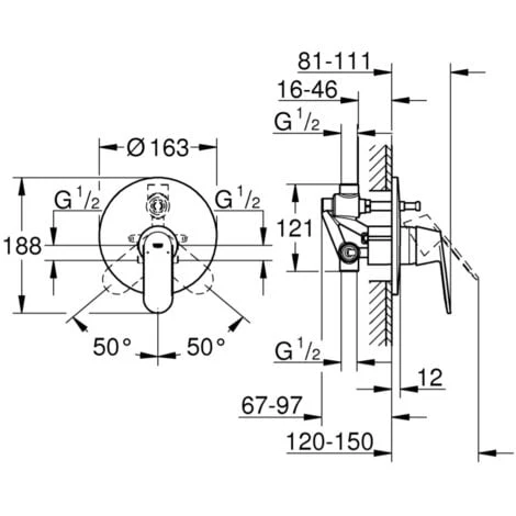 Grohe Eurosmart Cosmopolitan Single-lever Bath/shower Mixer 1/2", Chrome (32879000) - Image 5