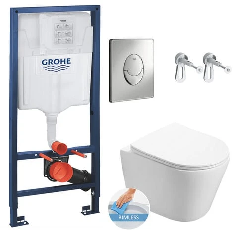 Grohe Toilet Set Frame + SAT Infinitiorimless WC Invisible Fixing + Chrome Flush Plate (RapidSL-Infinitio-2)