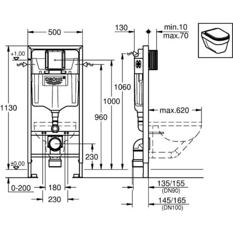 Grohe Toilet Set Frame + SAT Infinitiorimless WC Invisible Fixing + Chrome Flush Plate (RapidSL-Infinitio-2) - Image 3