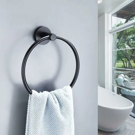 Black Towel And Toilet Roll Holder Set Bathroom Accessory Set 4 Piece Toilet Roll Holder And Towel Ring And Hook SUS304 Stainless Steel Wall Mounted - Image 2
