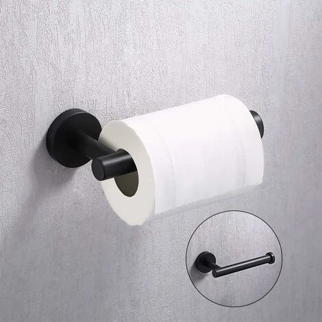 Black Towel And Toilet Roll Holder Set Bathroom Accessory Set 4 Piece Toilet Roll Holder And Towel Ring And Hook SUS304 Stainless Steel Wall Mounted - Image 3