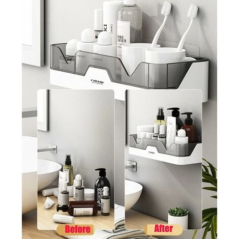 Set Of 2 Bathroom Shelves, No Drilling Bathroom Shelves, Shower Shelf, Plastic Shower Baskets Wall Mounted For Kitchen And Bathroom - Image 5
