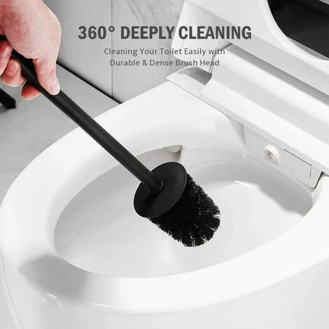 Black Toilet Brush Holder, Toilet Brush Black Aluminum Round Toilet Bowl Brush And Holder For Bathroom - Image 3