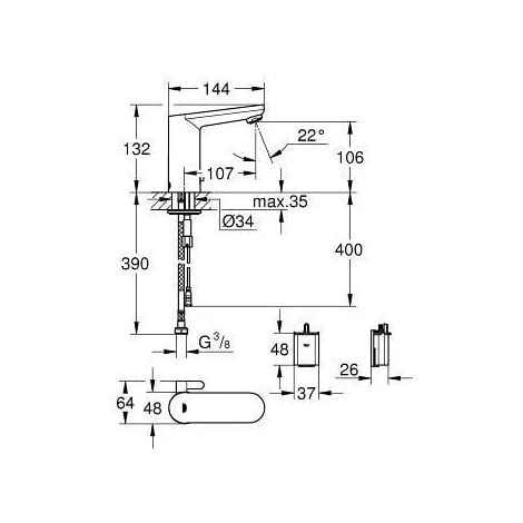 Grohe Eurosmart Cosmopolitan E 2 Set Of 2 1/2″ Infrared Basin Mixer Taps, Adjustable Temperature Limiter, Chrome (36327001-DUO) - Image 2