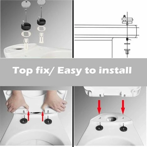 Soft Close Toilet Seat With Quick Release, Simple Top Fixing, Anti-Bacterial Toilet Seats White With Adjustable Stainless Hinges, Square Shape Toilet Lid Loo Seat - Image 5