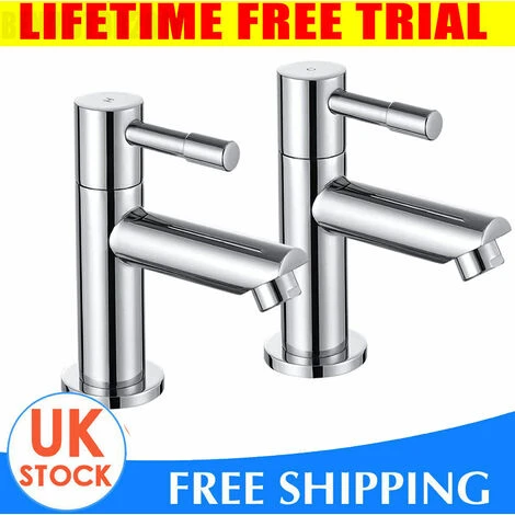 Bathroom Basin Pillar Taps, Pair Basin Sink Mixer Taps, 1/4 Turn Washroom Pair Faucets Twin Lever, 2 Pcs Morden Taps - Image 2