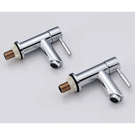 Bathroom Basin Pillar Taps, Pair Basin Sink Mixer Taps, 1/4 Turn Washroom Pair Faucets Twin Lever, 2 Pcs Morden Taps - Image 4
