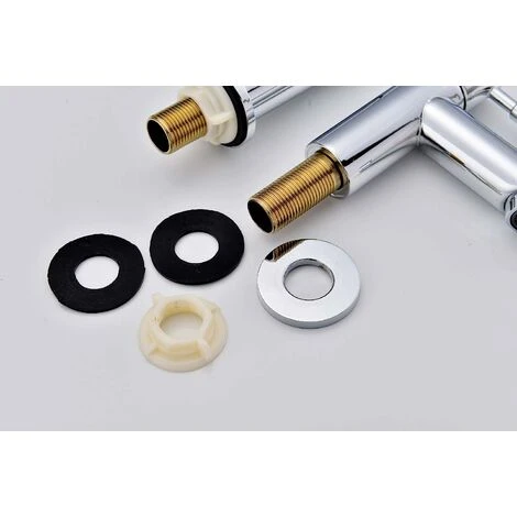 Bathroom Basin Pillar Taps, Pair Basin Sink Mixer Taps, 1/4 Turn Washroom Pair Faucets Twin Lever, 2 Pcs Morden Taps - Image 5