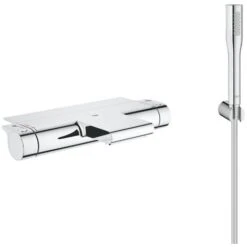 Grohe Grohtherm 2000 Thermostatic Bath/shower Mixer Set + 1 Jet Hand Shower + Hose And Wall Bracket, Chrome (34467001-Euphoria)