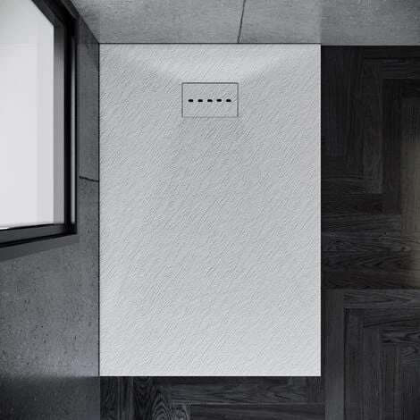 ELEGANT 1200 X 800 X 30 Mm Slate Effect Shower Tray White Anti-Slip Rectangular Low Profile Shower Tray With Waste Trap And Slate Drain Cover - Image 2