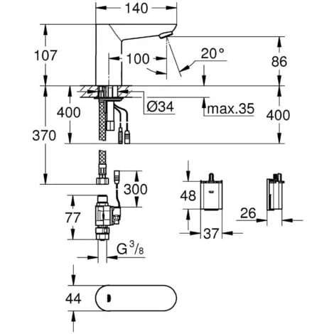 Grohe Euroeco Cosmopolitan E Infra-red Electronic Basin Tap, Chrome (36271000) - Image 2